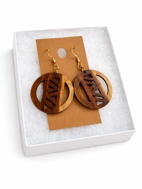 Handcrafted Wooden Geometric Circle Earrings in Brown